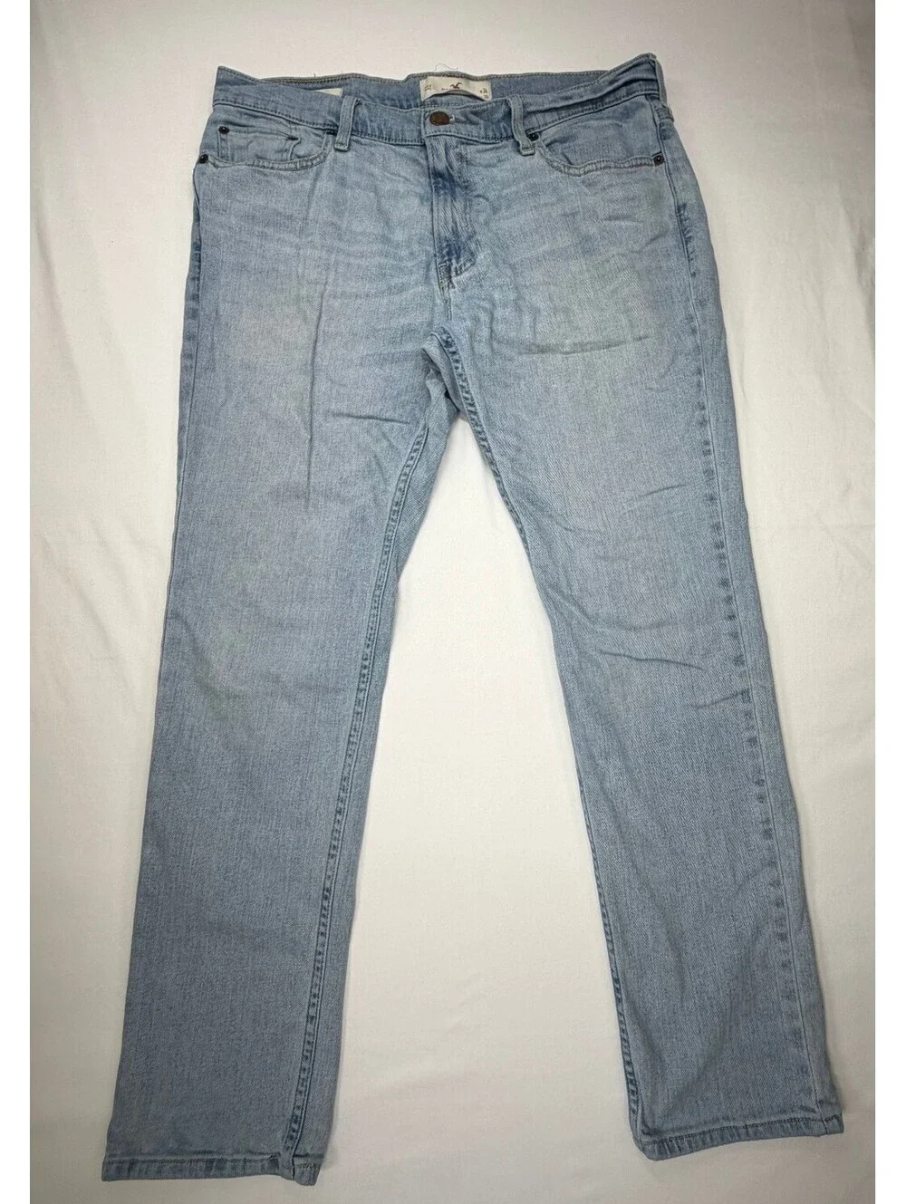 Hollister Men's Skinny Jeans Light Wash Denim Mid-Rise Faded Size 34 Blue